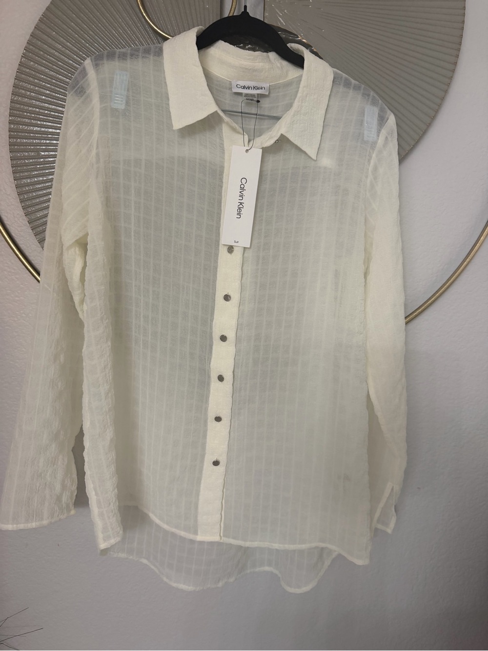 Calvin Klein Women’s Sheer Button-Down Shirt in Off-White